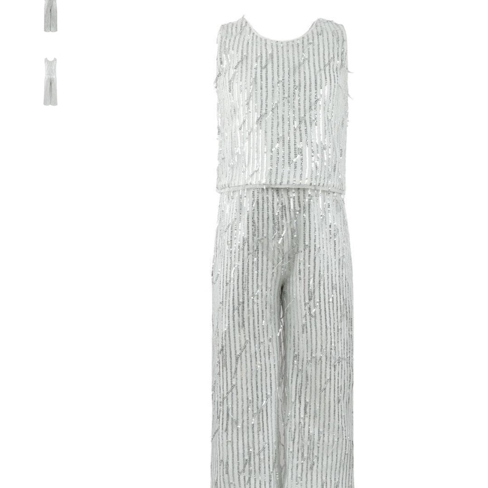 Elegant White Sequin pant top set